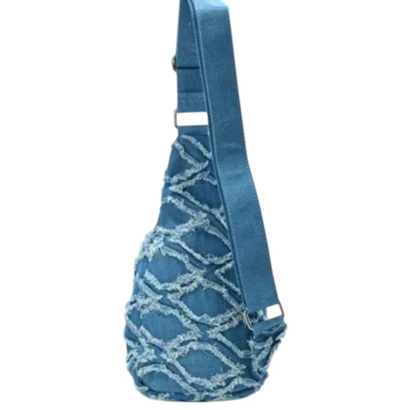 Wildfox | Blue Denim Fringe Sling Bag - Picture 2 of 7